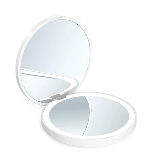 Vitalogy alloy steel with polyurethane Mirror for Makeup - Magnifying Compact Hand Mirror with 2X 1x Zoom - Folding Pocket Double Sided Makeup Mirror for Purse (Round with LED Light - White) - Image 1