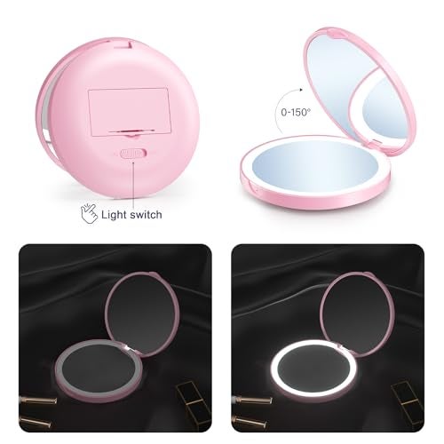 Vitalogy alloy steel with polyurethane Mirror for Makeup - Magnifying Compact Hand Mirror with 2X 1x Zoom - Folding Pocket Double Sided Makeup Mirror for Purse (Round with LED Light - White) - Image 4