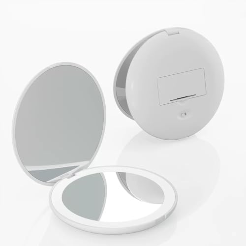 Vitalogy alloy steel with polyurethane Mirror for Makeup - Magnifying Compact Hand Mirror with 2X 1x Zoom - Folding Pocket Double Sided Makeup Mirror for Purse (Round with LED Light - White) - Image 2