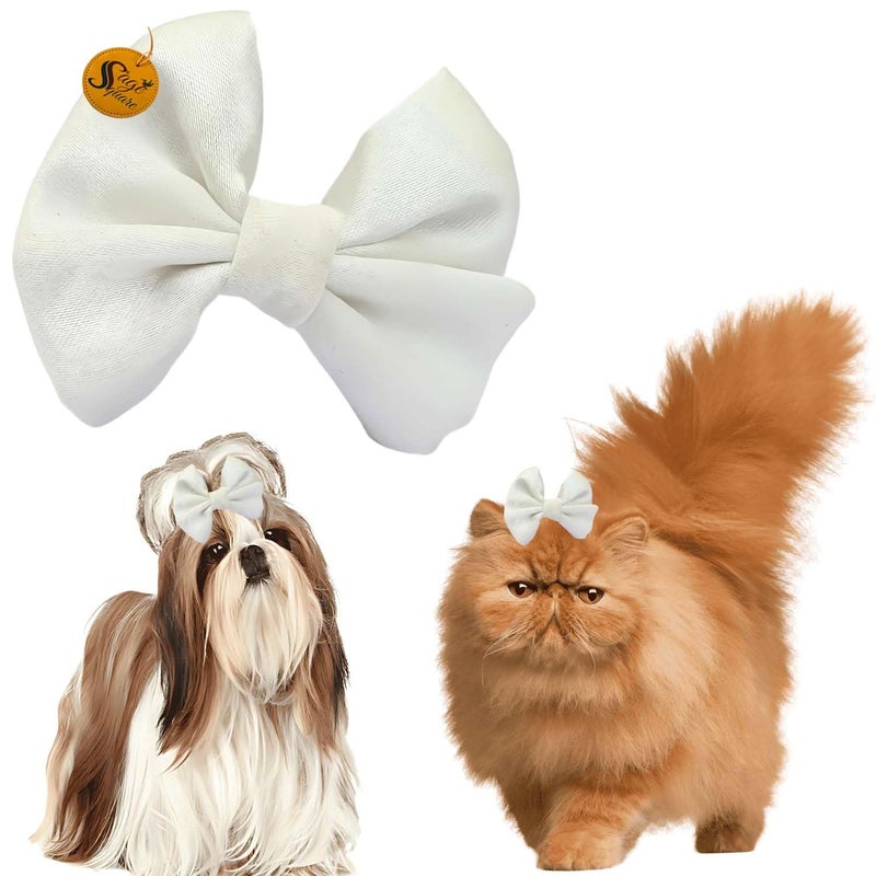 Sage Square Cute Pet Hair Bow Clip | Handmade for Dogs & Cats | Stylish Topknot & Grooming Accessory | Fancy Look for Weddings, Festivals & Celebrations | Great Gift Idea (White) - Image 1