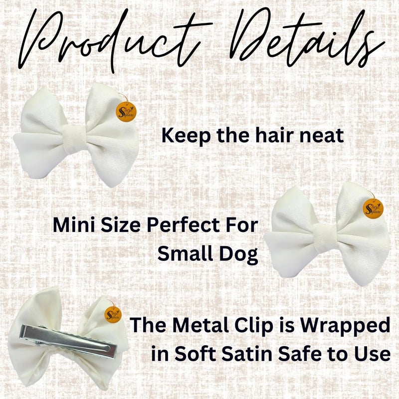Sage Square Cute Pet Hair Bow Clip | Handmade for Dogs & Cats | Stylish Topknot & Grooming Accessory | Fancy Look for Weddings, Festivals & Celebrations | Great Gift Idea (White) - Image 5