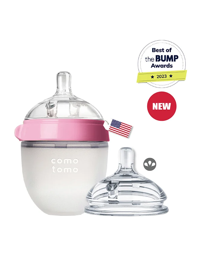 comotomo Natural Feel Baby Bottle 150 ML With Pack Of 2 Natural Teat Silicone Nipples, 3 Holes With Fast Flow, 6 Months +