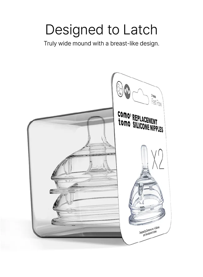 comotomo Natural Feel Baby Bottle 150 ML With Pack Of 2 Natural Teat Silicone Nipples, 3 Holes With Fast Flow, 6 Months +