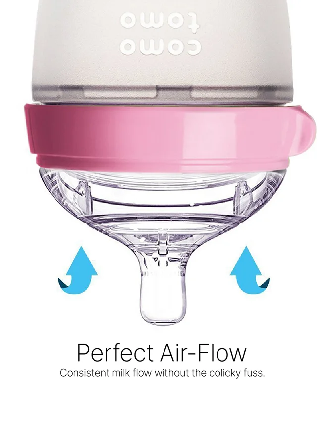 comotomo Natural Feel Baby Bottle 150 ML With Pack Of 2 Natural Teat Silicone Nipples, 3 Holes With Fast Flow, 6 Months +