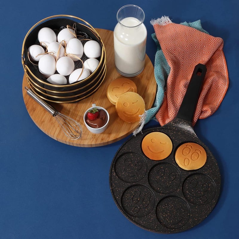Serenk Fun Cooking Smile Mini Pancakes Maker, Nonstick Bakeware, Always Pan for Frying Eggs, 7 Emoji Faces, Pancake Molds for Kids, 10.2 in | Non-stick granite coating, cast aluminium, made in Türkiye - Image 4