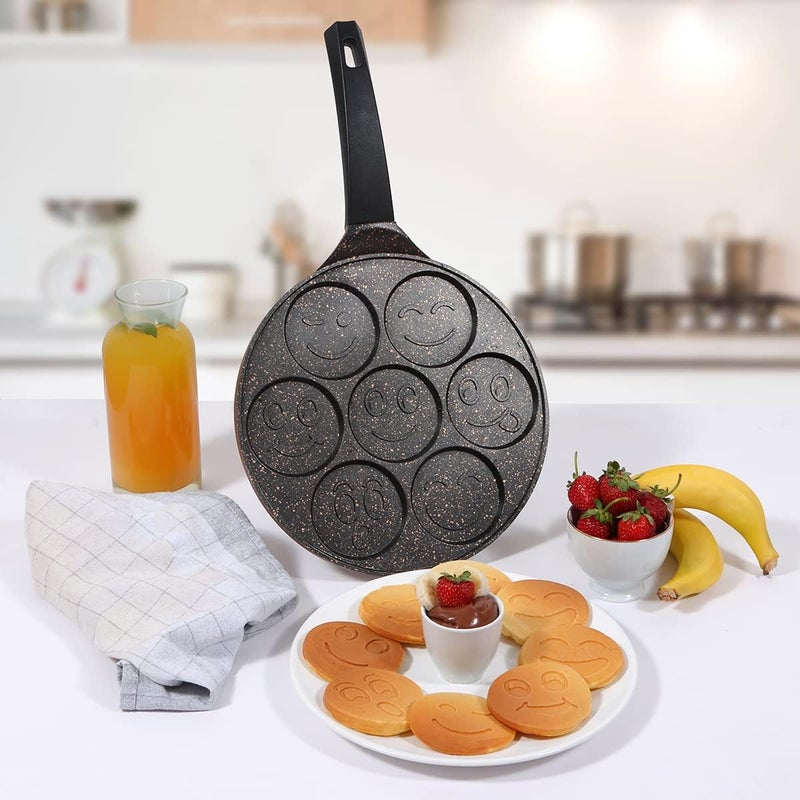 Serenk Fun Cooking Smile Mini Pancakes Maker, Nonstick Bakeware, Always Pan for Frying Eggs, 7 Emoji Faces, Pancake Molds for Kids, 10.2 in | Non-stick granite coating, cast aluminium, made in Türkiye - Image 2