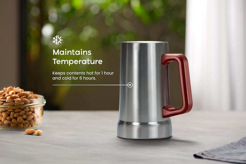 Kook Beer Stein, Stainless Steel Coffee Mug, Tumbler with Thermal Vacuum Insulation, Double Walled Drinking Cup, Large Handle, Shatterproof, Stainless Steel, 23.7 oz - Image 5