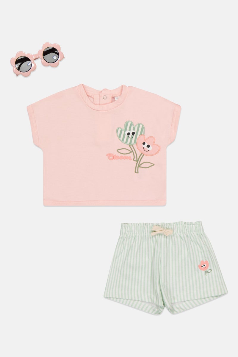 Lily & Jack Toddlers Girl 3 Pieces Embroidered T-Shirt With Shorts And Sunglasses Set, Multicolor - Image 2