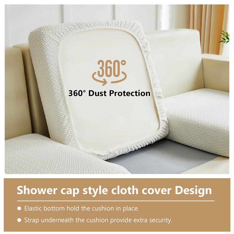 Yoovat Couch Cushion Covers for Sofa Couch Covers Wear-Resistant Universal Sofa Cover Washable Stretch for Sectional Slipcovers (Texture-Cream White,Back Cover L) - Image 4