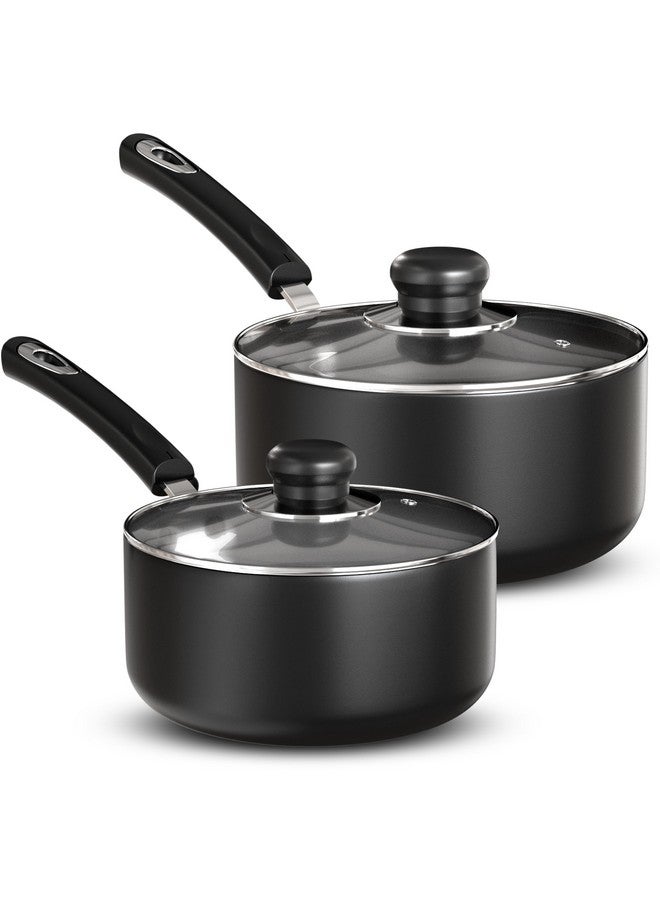 Utopia Kitchen طقم قدر الطبخ غير اللاصق من يوتوبيا مع أغطية، 1 لتر و 2 لتر، طقم قدور متعددة الاستخدامات للمنزل أو المطبخ أو المطعم، رمادي وأسود - Image 1