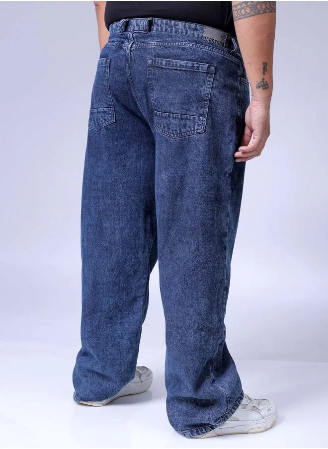 HARDSODA Men Plus Size Baggy Fit Solid Mid-Rise Jeans