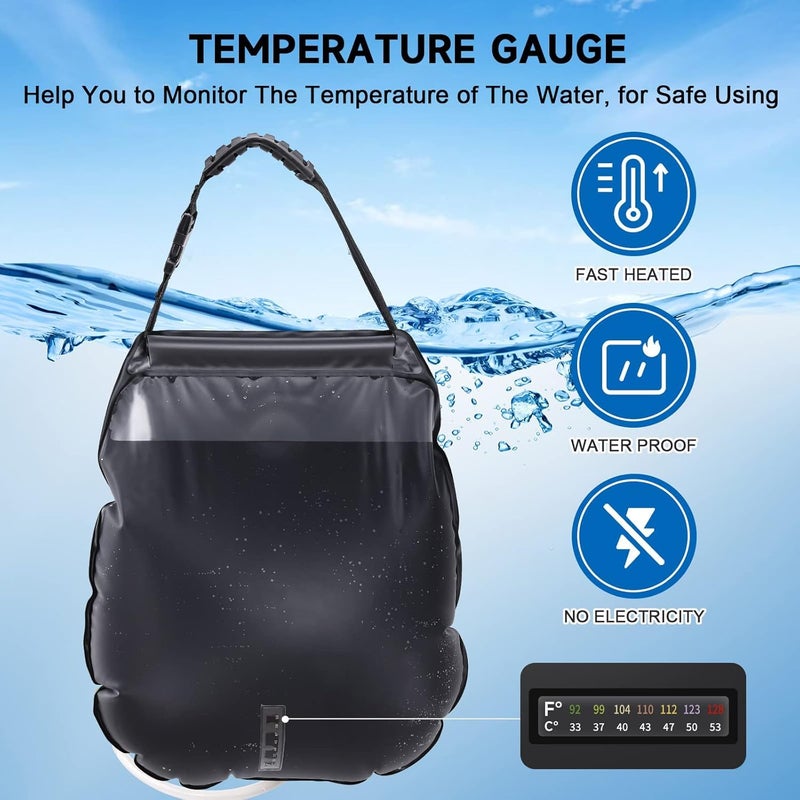 Linist Solar Portable Shower Bag – 5 Gallon/20L Solar Heated Camping Shower with Removable Hose, Adjustable On-Off Shower Head & Hanging Hook – Lightweight Outdoor Shower for Hiking, Backpacking - Image 2