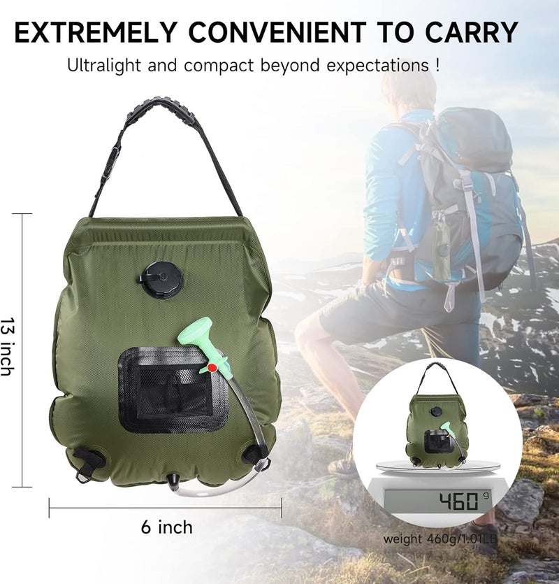 Linist Solar Portable Shower Bag – 5 Gallon/20L Solar Heated Camping Shower with Removable Hose, Adjustable On-Off Shower Head & Hanging Hook – Lightweight Outdoor Shower for Hiking, Backpacking - Image 3