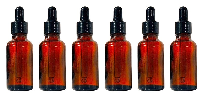 VOW 10 ML Amber Round Empty Glass Bottle Glass Dropper Black Ring Silicone Black Teat Refillable Reusable Leak Proof for Essential Oils PerfumesPack of 6 - Image 1