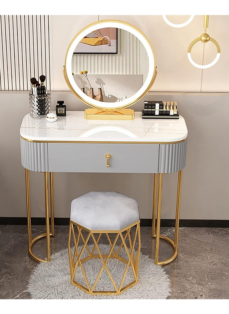 DubaiGallery Cosmetic Desk with Lighted Mirror - Lightweight, Luxurious Makeup Vanity with Lights, 3 Lighting Modes, Adjustable Brightness, 1 Drawers, Makeup Table with Soft, Cushioned  - Image 1
