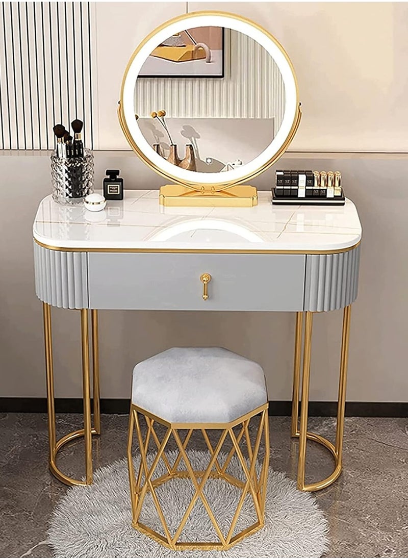 DubaiGallery Cosmetic Desk with Lighted Mirror - Lightweight, Luxurious Makeup Vanity with Lights, 3 Lighting Modes, Adjustable Brightness, 1 Drawers, Makeup Table with Soft, Cushioned  - Image 2