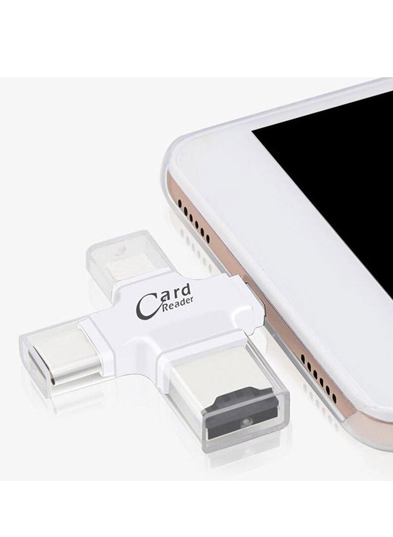 4-In-1 USB OTG TF Micro SD Card Reader Adapter White - Image 2