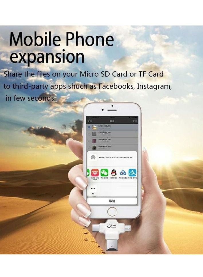 4-In-1 USB OTG TF Micro SD Card Reader Adapter White - Image 3