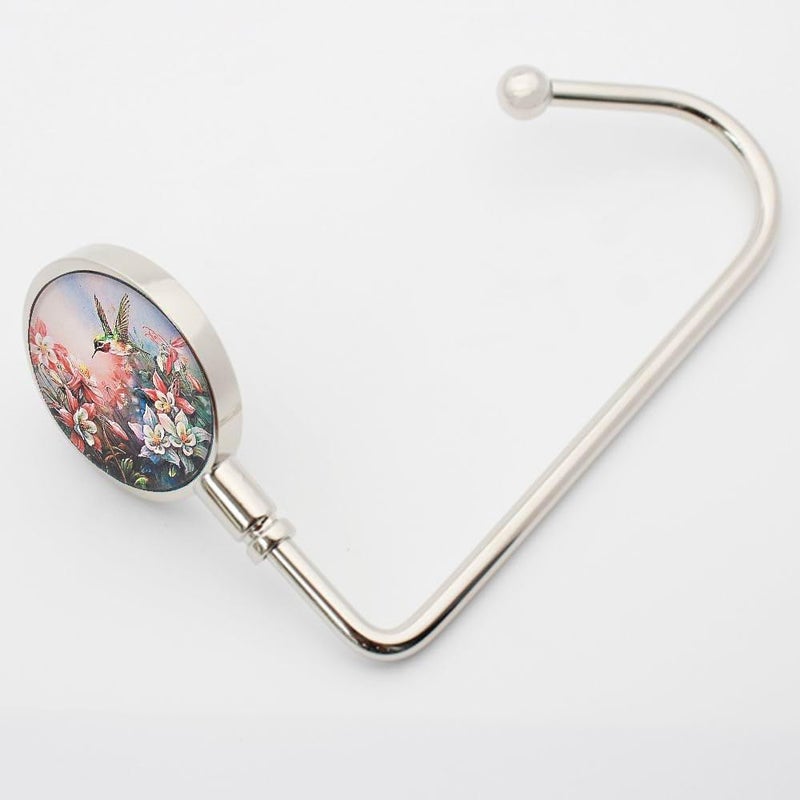 ROFLYER Purse Hook Hanger for Table Bar Handbag Hanger Safer Cleaner Bag Table Hanger with Velvet Pouch (Hummingbird Flowers) - Image 2