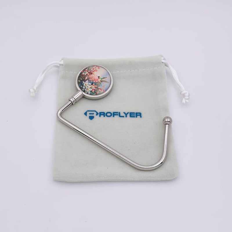 ROFLYER Purse Hook Hanger for Table Bar Handbag Hanger Safer Cleaner Bag Table Hanger with Velvet Pouch (Hummingbird Flowers) - Image 4