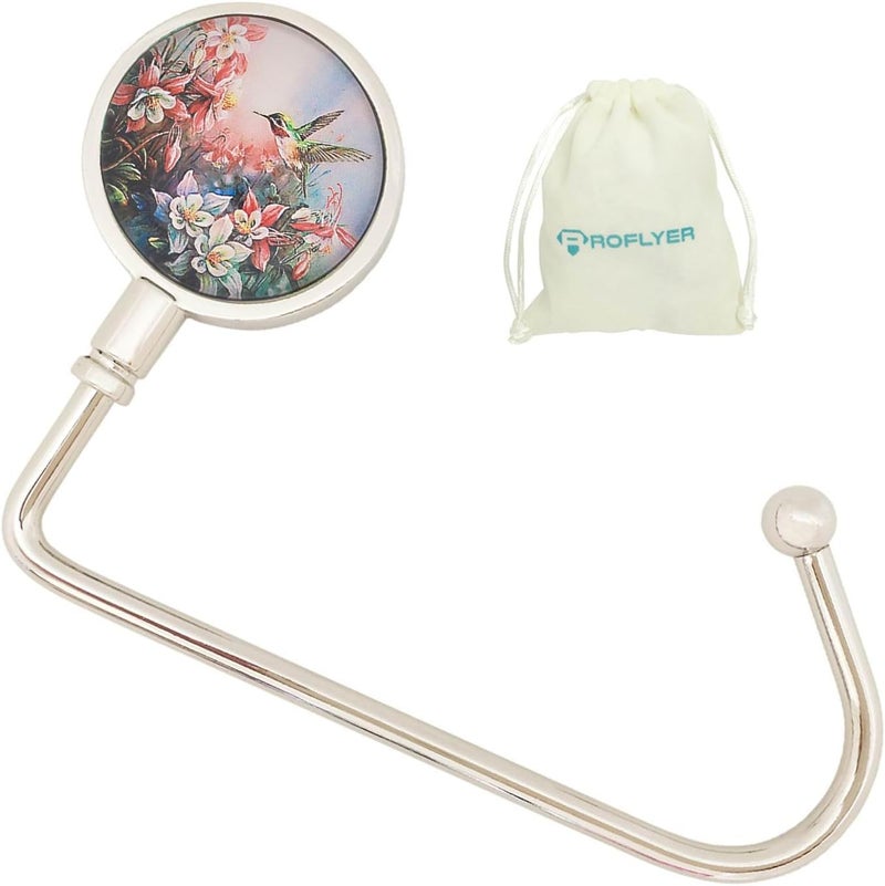 ROFLYER Purse Hook Hanger for Table Bar Handbag Hanger Safer Cleaner Bag Table Hanger with Velvet Pouch (Hummingbird Flowers) - Image 1