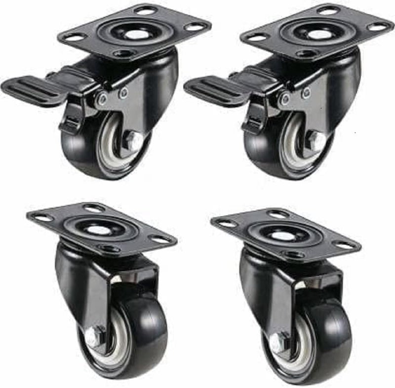 BOSNEY implemental 15 Inch Wheels for Furniture Moving with Load Capacity of 185 Kg 2 Wheels with Lock and 2 Wheels Without Lock Pack of 4 Black - Image 1