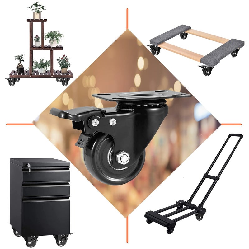 BOSNEY implemental 15 Inch Wheels for Furniture Moving with Load Capacity of 185 Kg 2 Wheels with Lock and 2 Wheels Without Lock Pack of 4 Black - Image 2