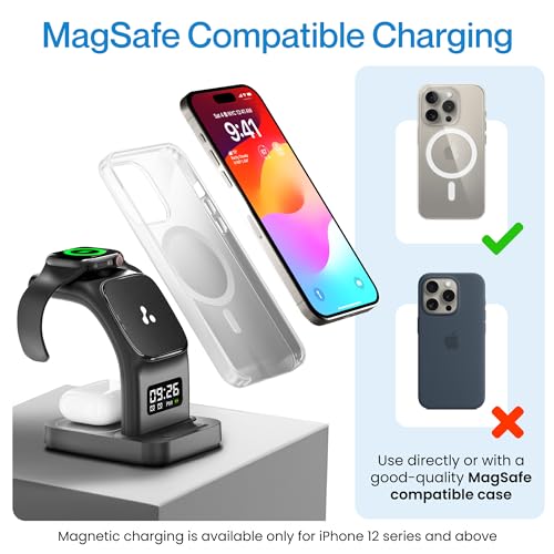 Ambrane 22.5W Magnetic Magsafe 3In1 Wireless Charger for 16/16 +/16 Pro/16 Pro Max, iPhone 15/15 Plus/15 Pro/15 Pro Max, 14/13/12, Airpods 3rd/2nd gen, Series 9/8/7/6/5/4/SE (Aerosync Trio -Black) - Image 3