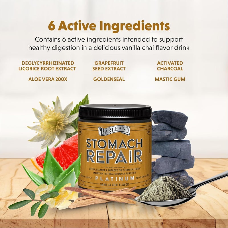 Barleans Stomach Repair Gut Health Powder Supplement Fiber and Digestive Support Supplements Blend for Detox and Cleanse Vanilla Chai Drink Mix 635 oz - Image 5
