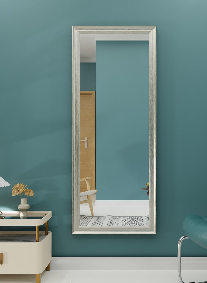 مرآة كاملة الطول 174 سم × 74 سم قابلة للتعليق أو الإمالة ضد الحائط، مرآة كبيرة مستطيلة لغرفة النوم، مرآة أرضية، مرآة للتزيين، مرآة مثبتة على الحائط، إطار PVC - بني فاتح - Image 1