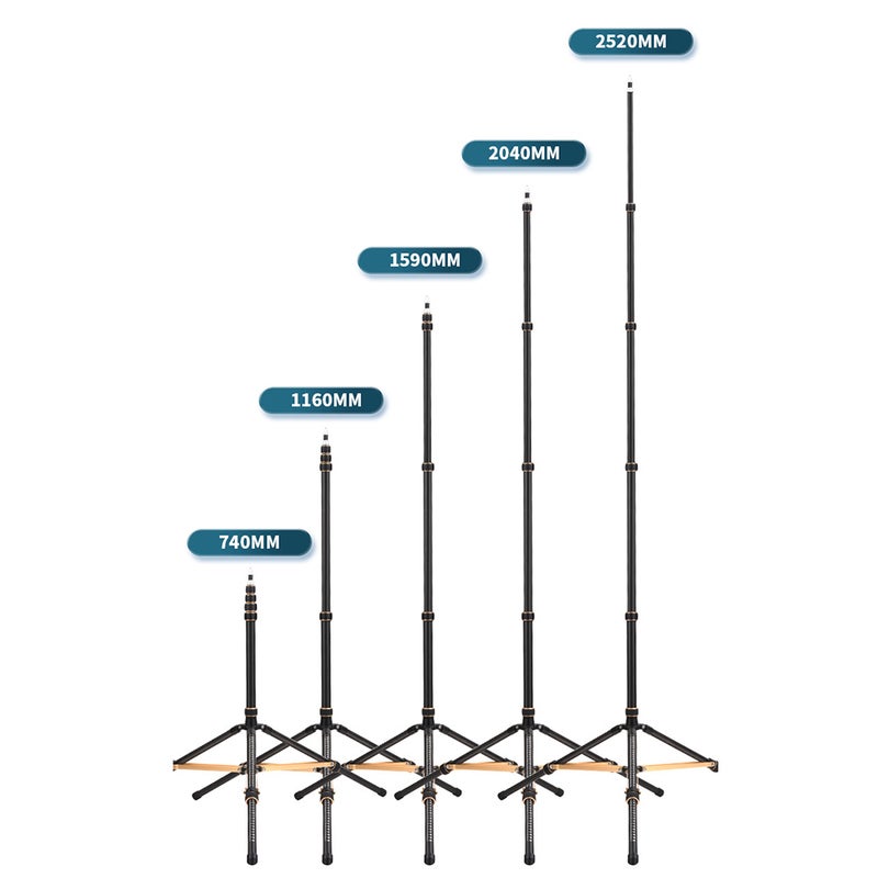 252cm/99in Adjustable Tripod Stand Video Light Stand Carbon Fiber 4-section Adjustable 6kg/13.2lbs Load Capacity with Detachable Center Column 1/4in & 3/8in Screw for LED Video Light / Flash Light/ - Image 3