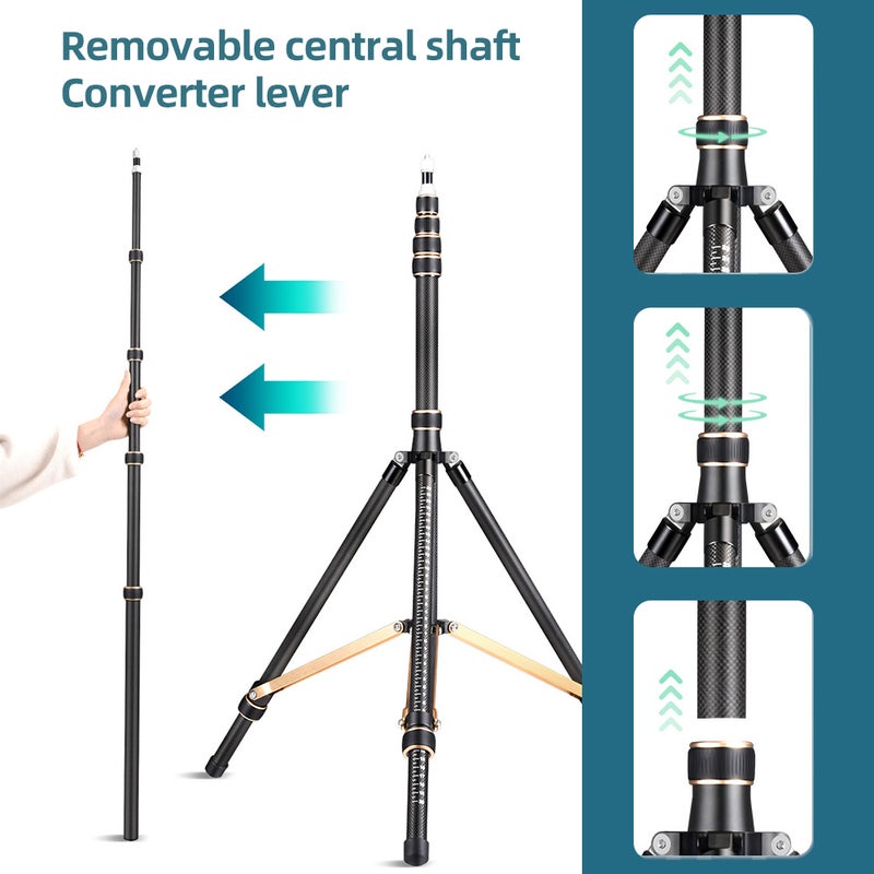 252cm/99in Adjustable Tripod Stand Video Light Stand Carbon Fiber 4-section Adjustable 6kg/13.2lbs Load Capacity with Detachable Center Column 1/4in & 3/8in Screw for LED Video Light / Flash Light/ - Image 2