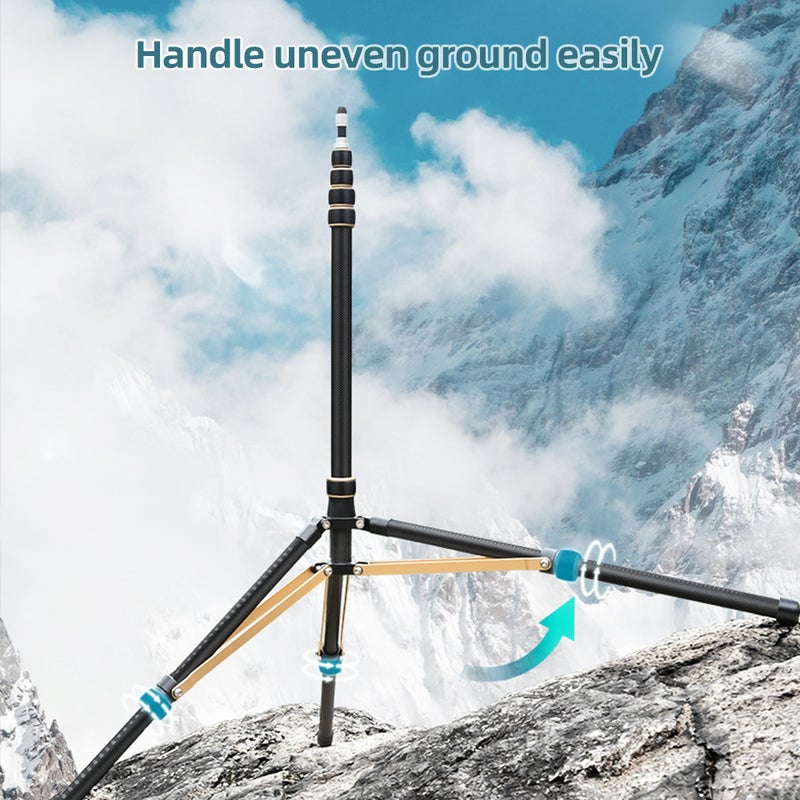 252cm/99in Adjustable Tripod Stand Video Light Stand Carbon Fiber 4-section Adjustable 6kg/13.2lbs Load Capacity with Detachable Center Column 1/4in & 3/8in Screw for LED Video Light / Flash Light/ - Image 5