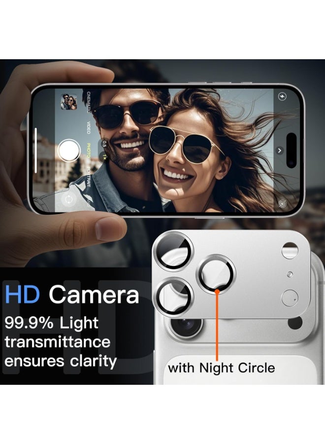 BAIKO Camera Lens Protector for iPhone 17 Pro 6.3-Inch, Full Coverage 9H Tempered Glass Ring Cover, Matte Metal Plate, Case Friendly, 1-Pack (Silver) - Image 3