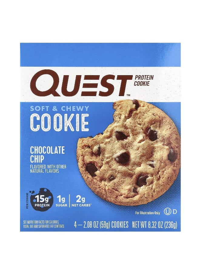 QUEST NUTRITION - Quest Nutrition, Protein Cookie, Chocolate Chip, 4 Cookies, 2.08 oz (59 g) Each - Image 1