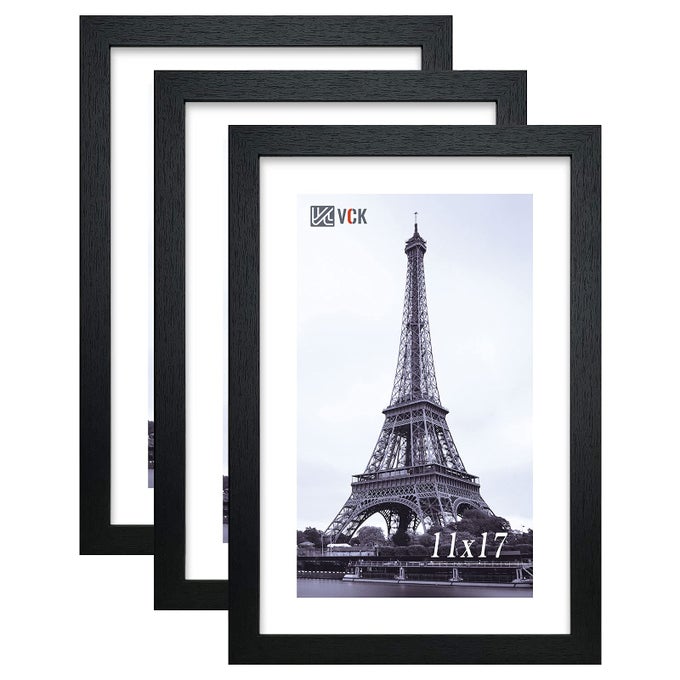 POSTER FRAME 11X17 SET OF 3 WOOD BLACK PICTURE FRAME WALL GALLERY PHOTO FRAMES 3 PACK