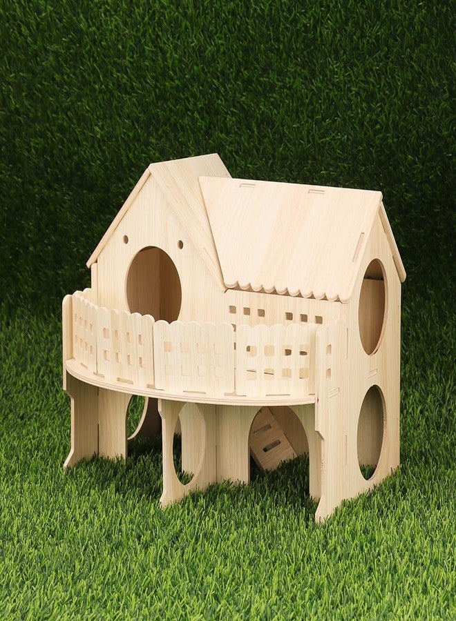 kcrygogo Baby Guinea Pig Maze Wooden House Fun Slide House Double-Decker House, Suitable for Guinea Pigs, Large Syrian Hamsters, Chinchillas Adult Dwarf Gerbils and Other Small Animals(Large Size) - Image 4