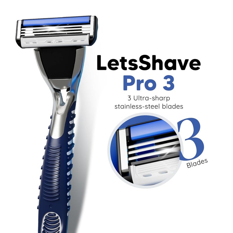 Lets Shave Pro 3 Shaving Value Set Razor for Men with 4 Blades & 1 Handle + Razor Cap, Ultra Sharp 3 Blade Razor, Face & Head Shaving Kit - Image 2