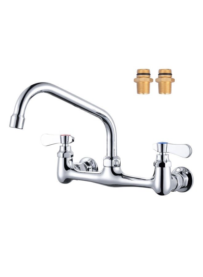 iVIGA Commercial Sink Faucet with 8” Swivel Spout, 8" Center Wall Mount Kitchen Faucet, Dual Handles Brass Utility Sink Faucet for Laundry Room Restaurant Compartment Sink, Polish Chrome - Image 1