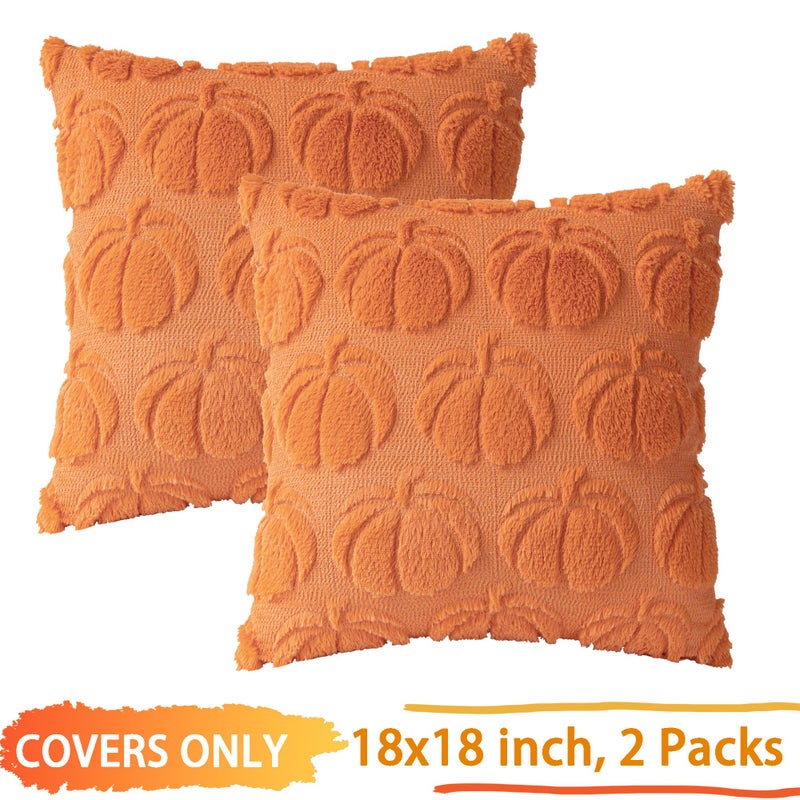 Cosibono Pumpkin Fall Decorative Convative Coversing 18 "" x18 "مجموعة من أغطية وسادة الفراء الناعمة الناعمة 2 - Image 3