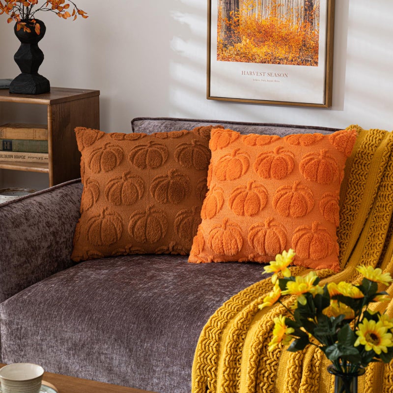 Cosibono Pumpkin Fall Decorative Convative Coversing 18 "" x18 "مجموعة من أغطية وسادة الفراء الناعمة الناعمة 2 - Image 5