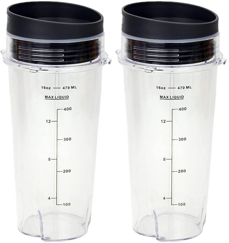 BIDIHOME Bidihome Ninja Blender Cups Single Serve 16Ounce Cup Set with 2 Sip Lids for BL770 BL780 BL660 Professional Blender Pack of 2 