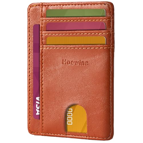Hoewina Slim Wallet for Men, Credit Card Holder Wallet, Minimalist Design - RFID Blocking Front Pocket Leather Thin Wallet for Men and Women(Brown) - Image 1