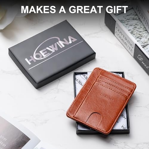 Hoewina Slim Wallet for Men, Credit Card Holder Wallet, Minimalist Design - RFID Blocking Front Pocket Leather Thin Wallet for Men and Women(Brown) - Image 4