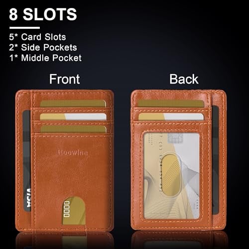 Hoewina Slim Wallet for Men, Credit Card Holder Wallet, Minimalist Design - RFID Blocking Front Pocket Leather Thin Wallet for Men and Women(Brown) - Image 3