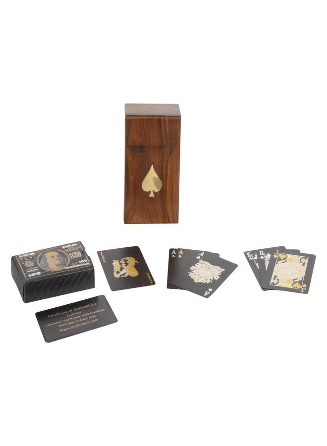 ARTVARKO Black Gold Plastic Playing Card with Handmade Rosewood/Sheesham Wood Brass Inlay Box Holder for Single Deck Decorative Storage. - Image 2