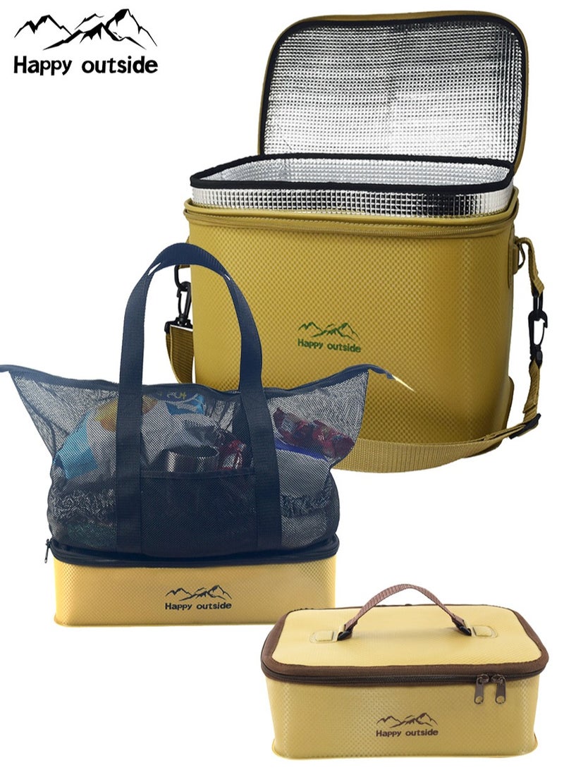 سعيد خارج حقيبة الغداء مجموعة ( كاكي اللون ) : 18-20L معزول كيس التبريد X1 ، 8L صافي حقيبة الغداء مربع التبريد X1 ، 6L الغداء مربع التبريد X1 - Image 1