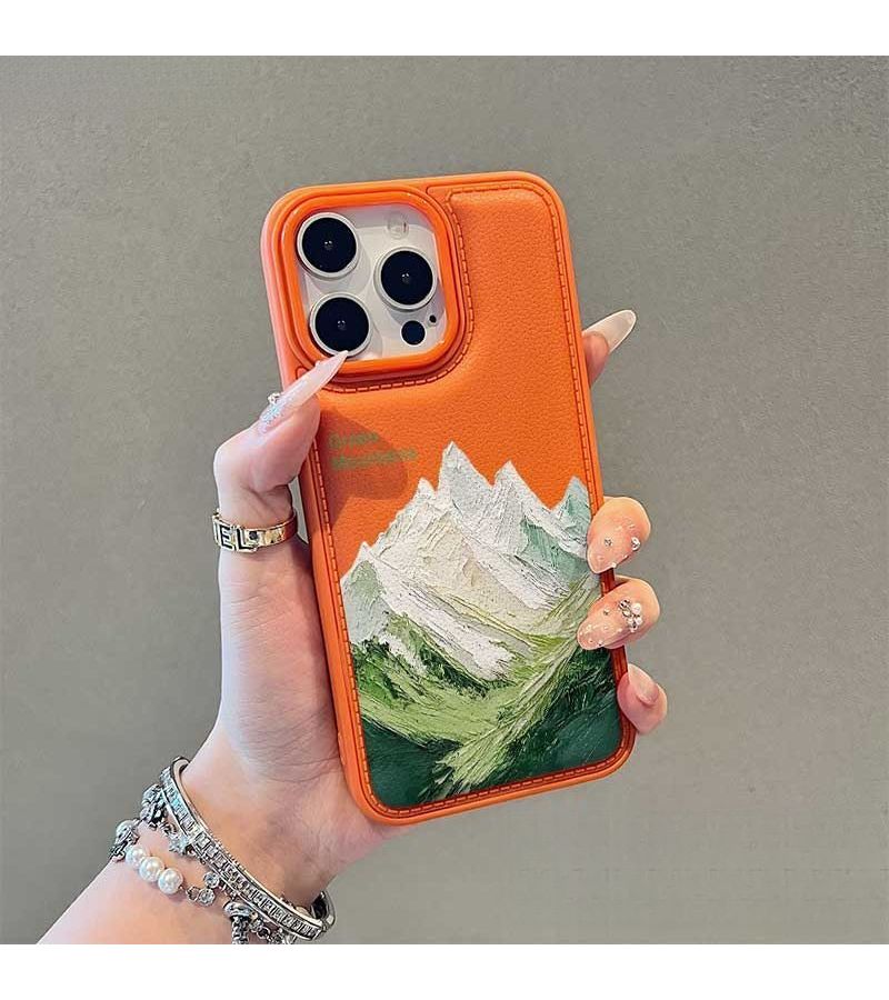 Phone Case Oil Painting Mountain Peak Pattern Drum Head Grain Large Hole Texture Air Cushion Shockproof Design For iPhone 14 - Image 3