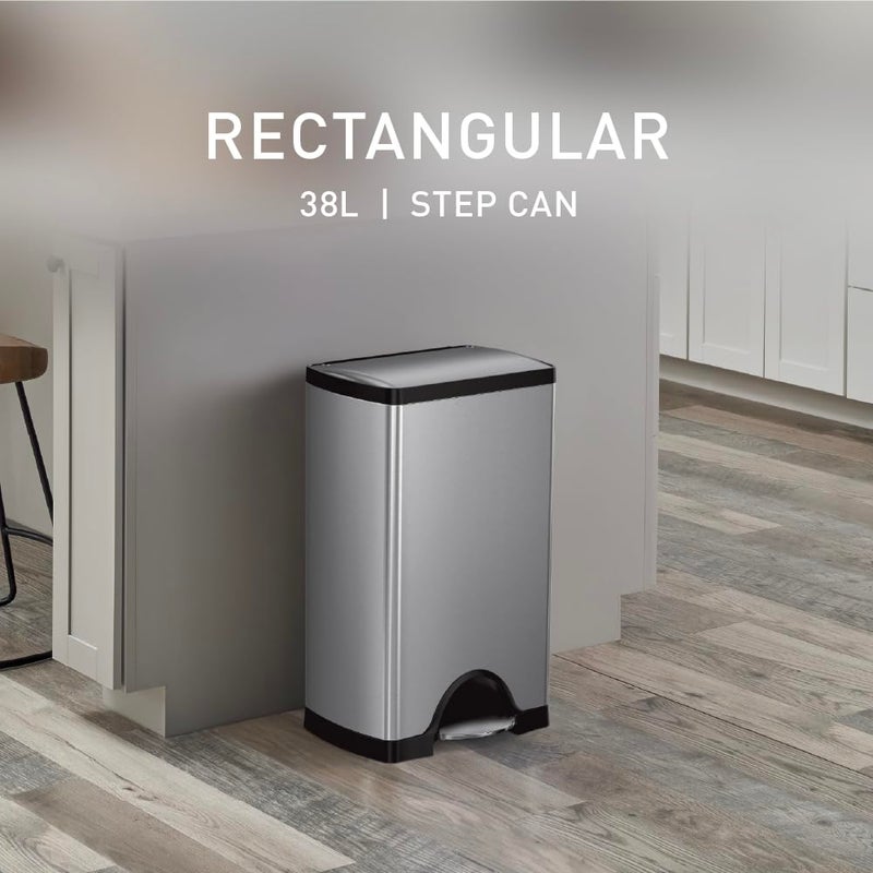 simplehuman 38 Liter / 10 Gallon Rectangular Kitchen Step Trash Can, Brushed Stainless Steel - Image 2