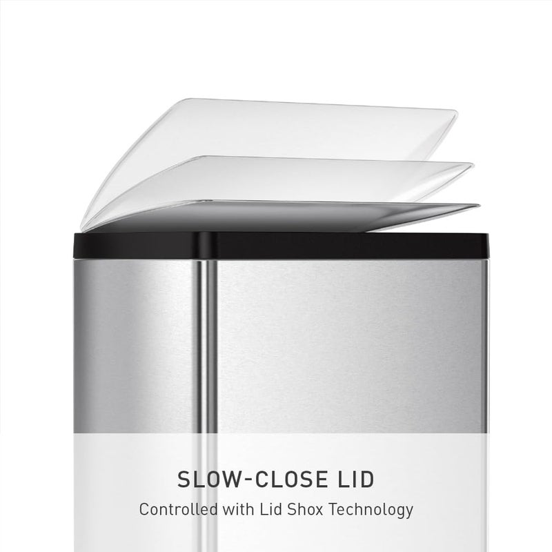 simplehuman 38 Liter / 10 Gallon Rectangular Kitchen Step Trash Can, Brushed Stainless Steel - Image 4